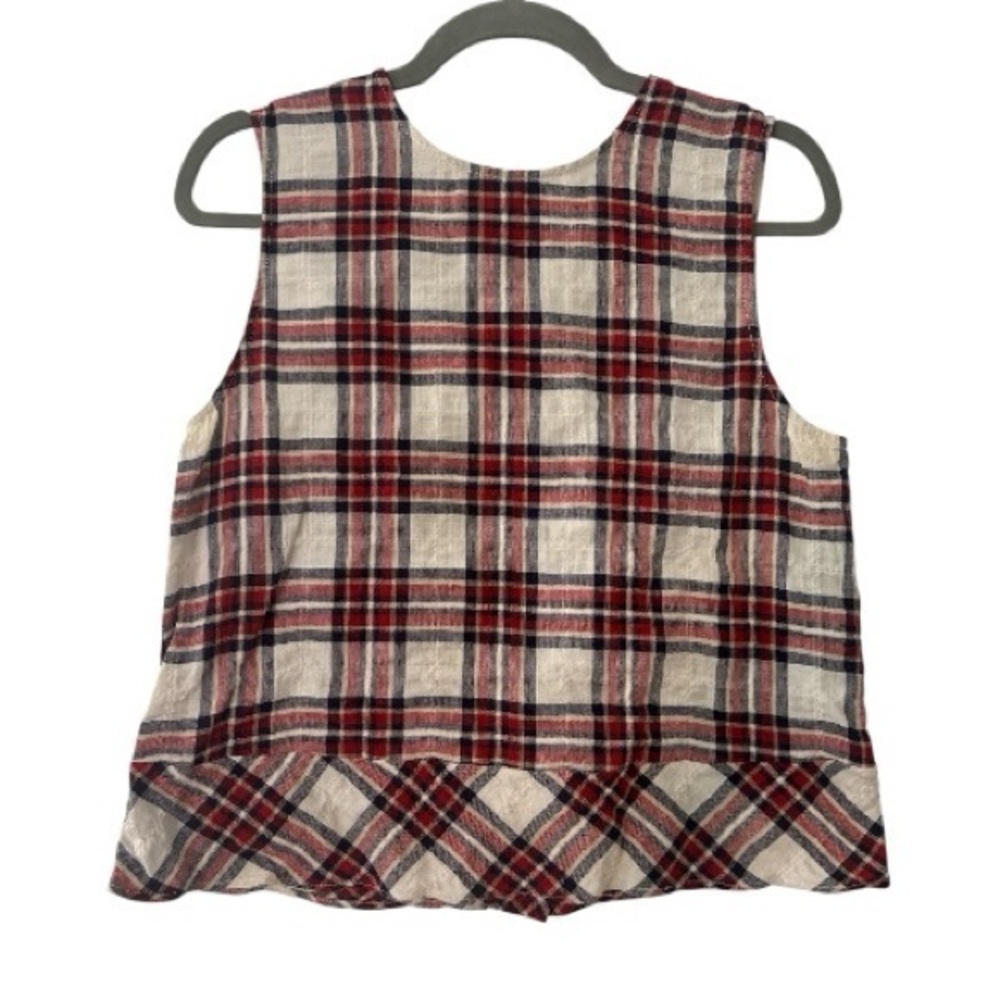 Jenni Kayne Sleeveless Ruffle Hem Plaid Blouse in Red and Navy Size Small